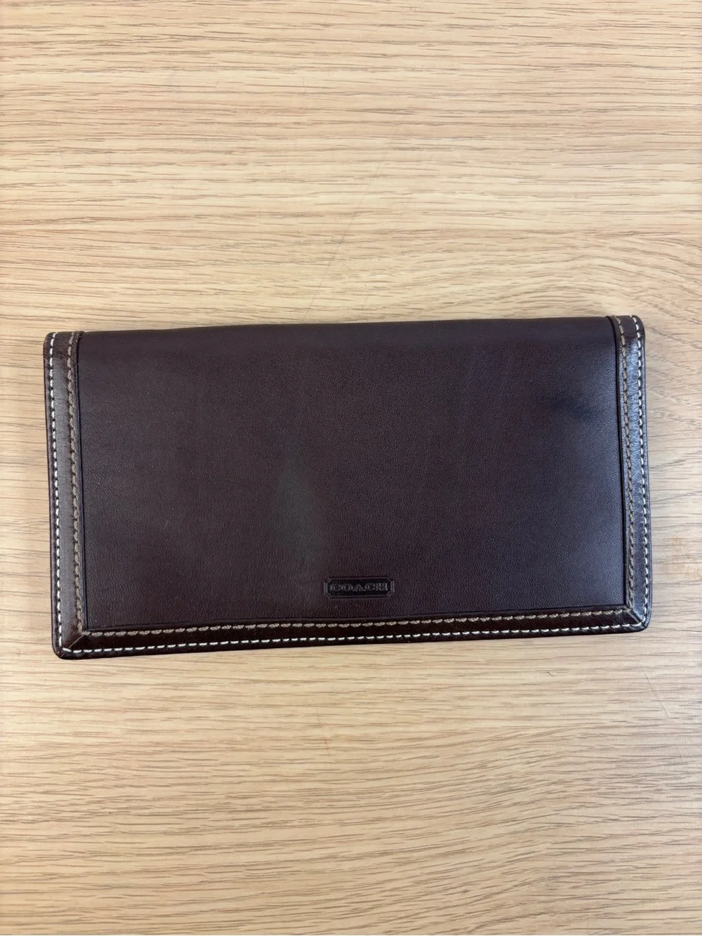 Vintage Coach Smooth Brown Leather Check Cover Slim Wallet
